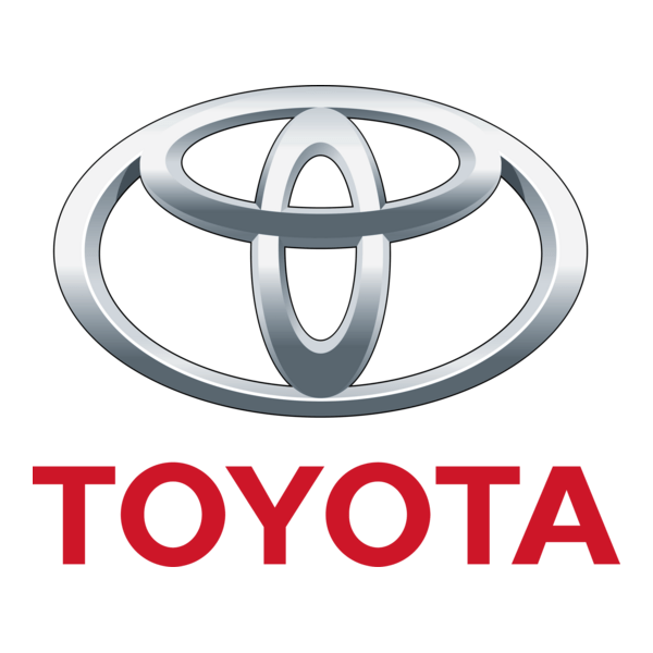 Toyota logo with three overlapping ovals above the word 'Toyota' in red capital letters.