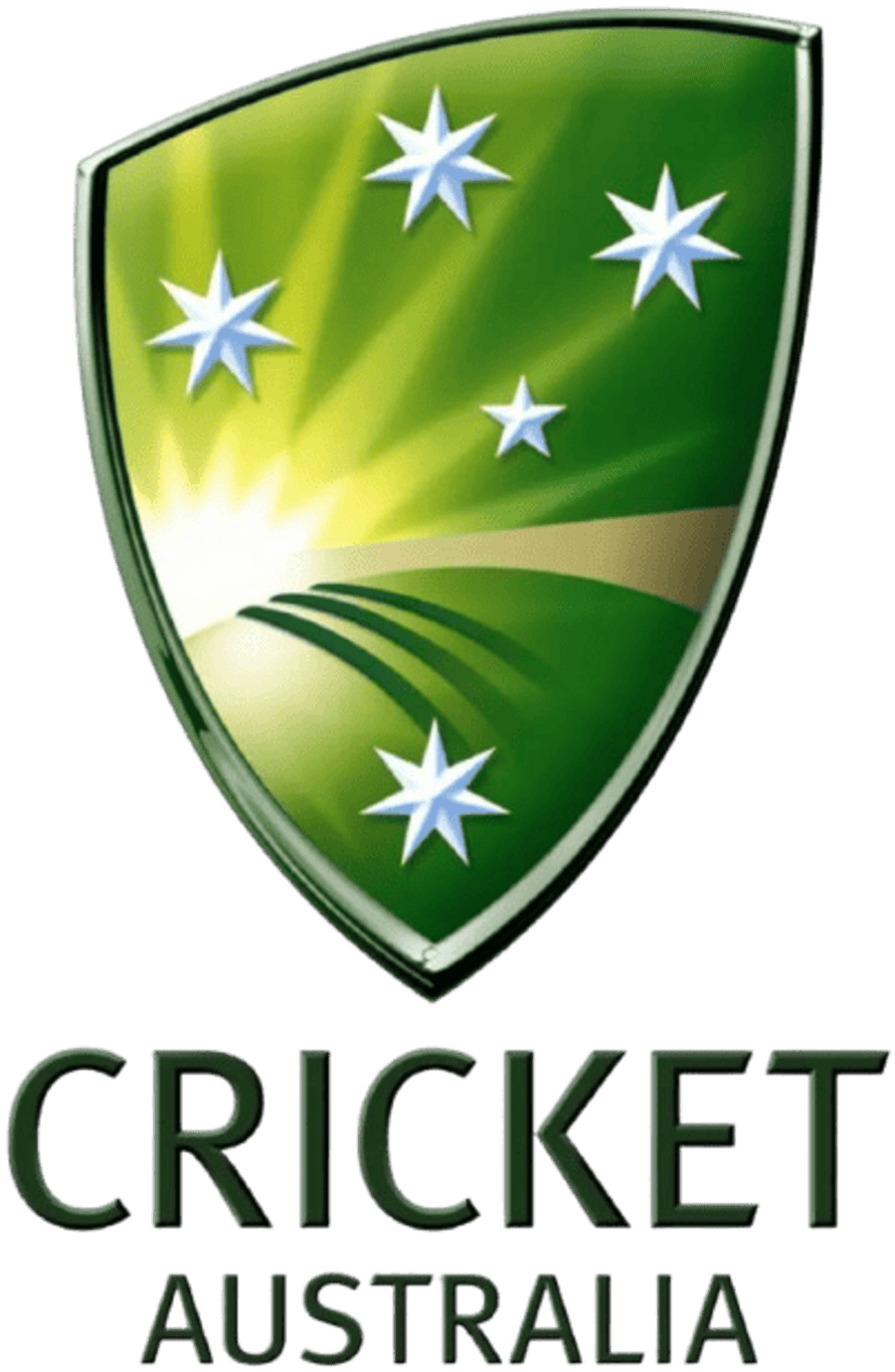 Cricket Australia emblem featuring a green shield with a stylized cricket bat and ball, and the Australian stars, with the words 'CRICKET AUSTRALIA' below.
