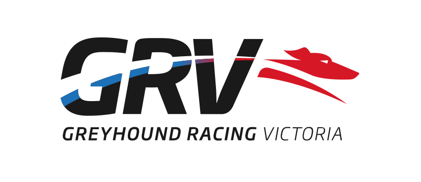 Greyhound Racing Victoria logo with stylized greyhound head in red and racing stripes in blue and red