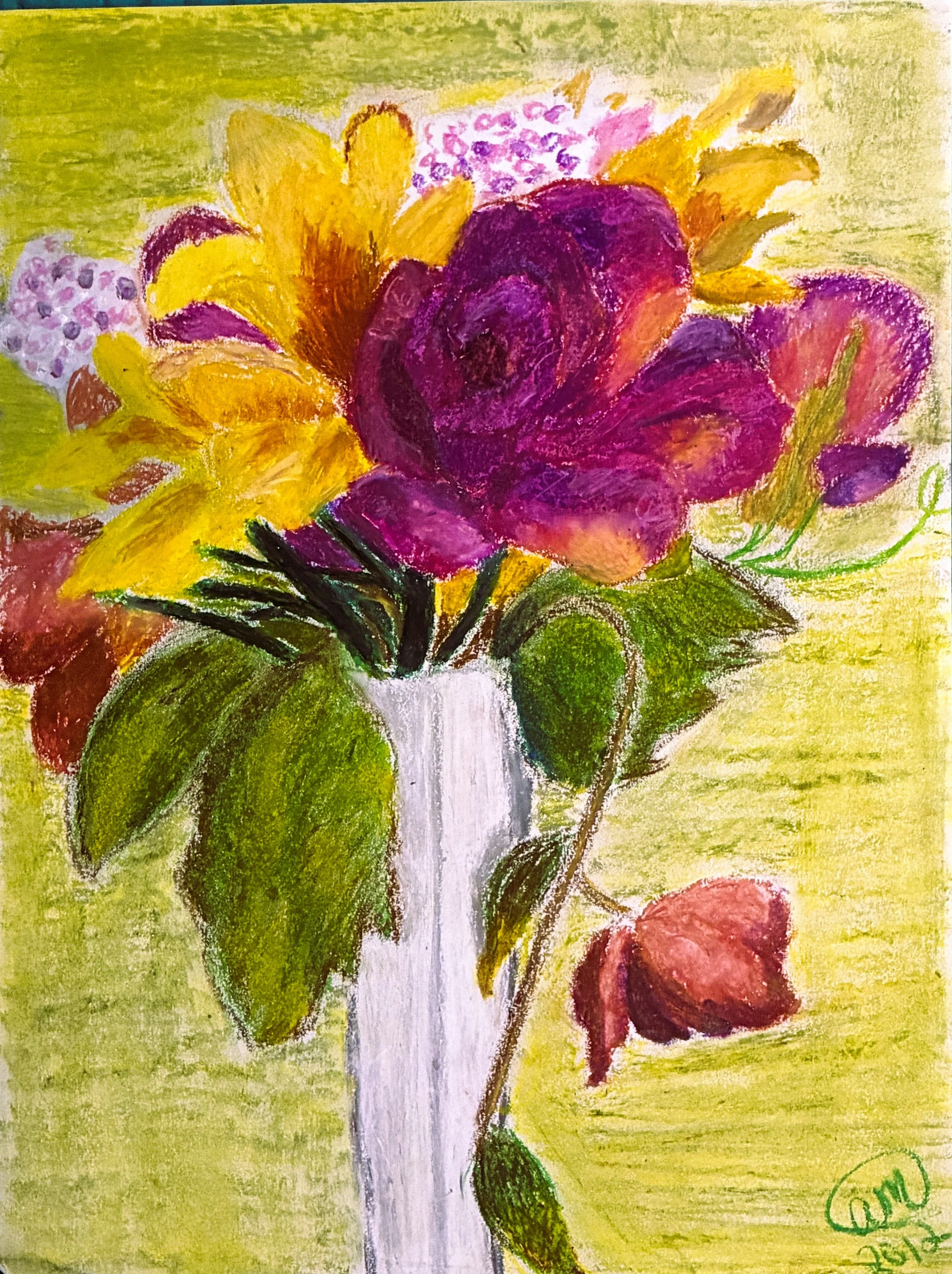 Floral decor still drawing (oil pastel)