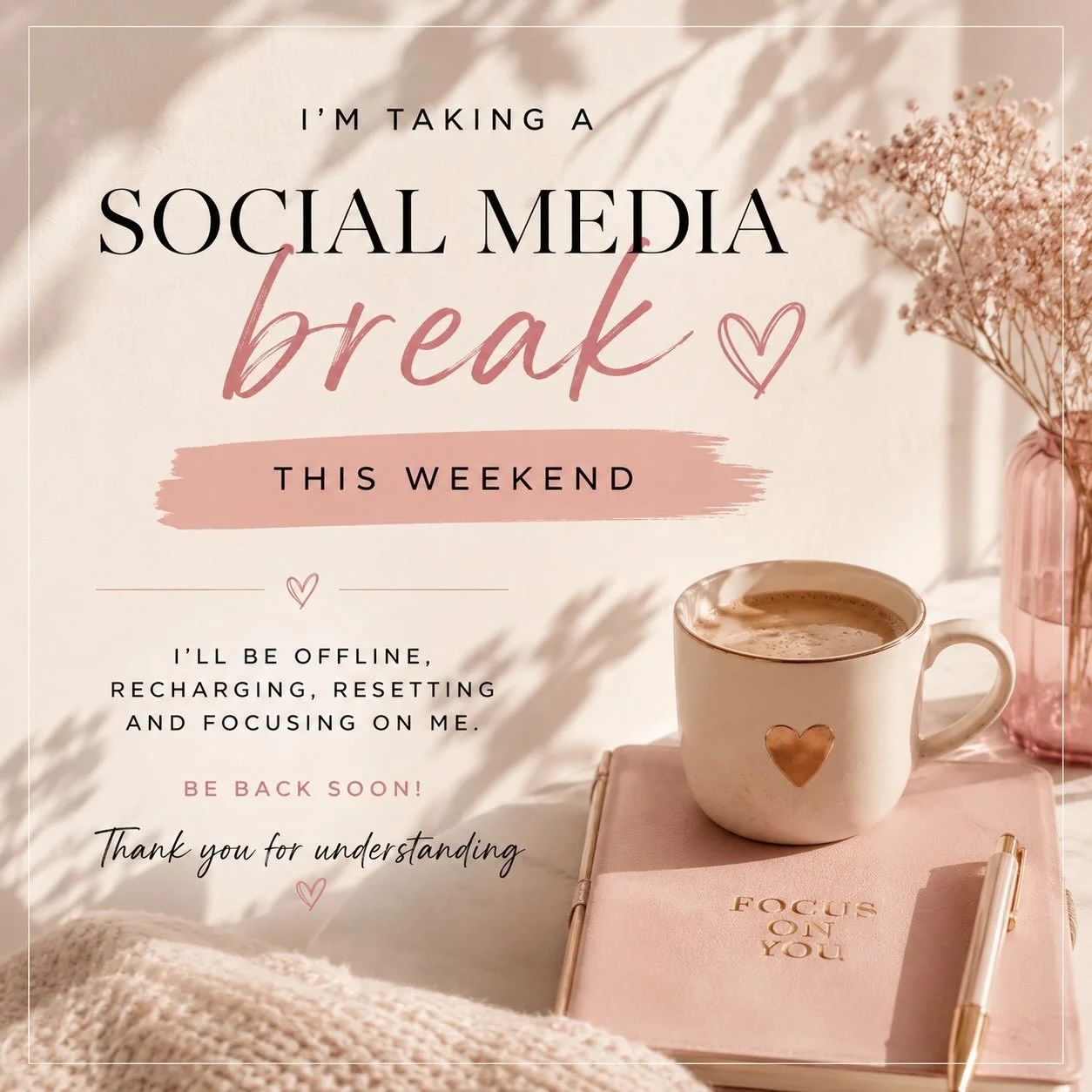 Sometimes the most productive thing you can do is disconnect.

This weekend, I&rsquo;m taking a step back from social media to recharge, reset, and spend some intentional time offline.

As much as I love this community, I&rsquo;ve learned that I show