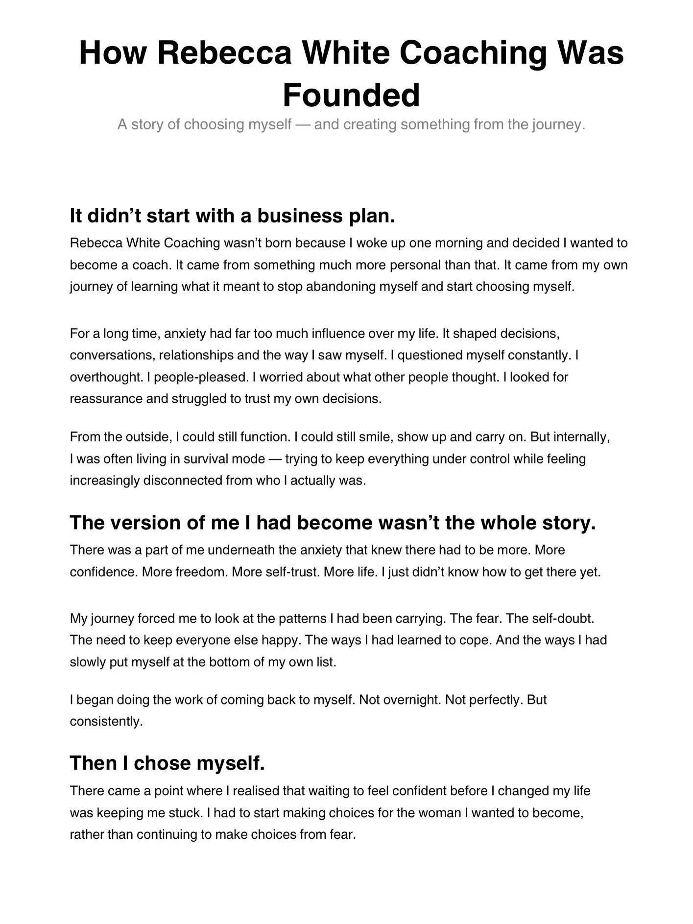How Rebecca White Coaching began. 🤍

A story of where I started, what I&rsquo;ve overcome, and the moment everything changed.

This is the reason behind the work I do today.

This is my story. This is where it all began.