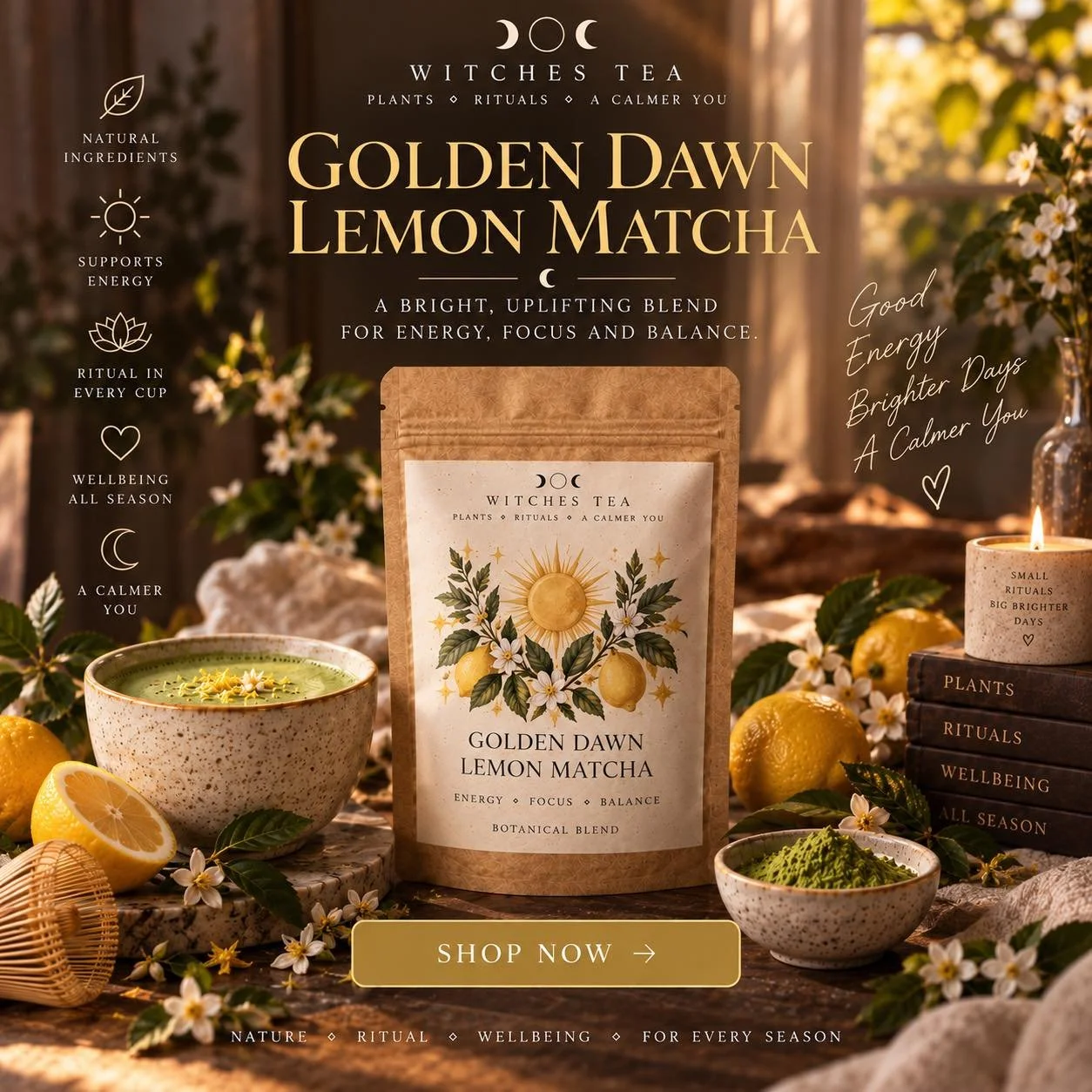 ☀️🍋 START YOUR DAY WITH A LITTLE MORE INTENTION.

Golden Dawn Lemon Matcha brings together premium matcha, bright lemon and ashwagandha for a refreshing morning ritual inspired by the first golden rays of sunrise.

Fresh citrus. Smooth matcha. A bri