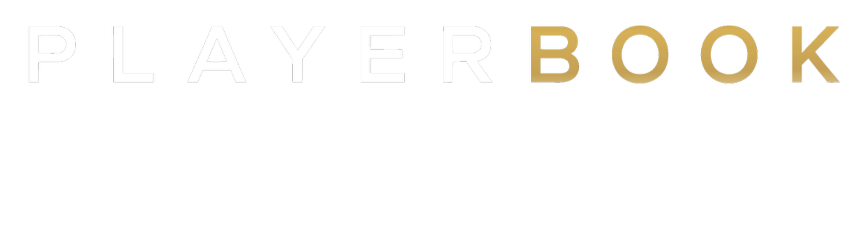 Close-up of the title page of a book called 'PlayerBook' with a black background.