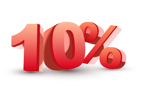 Red 3D text displaying '10%' on a white background.