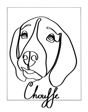 Line drawing of a Beagle with the name Chouffe written underneath it