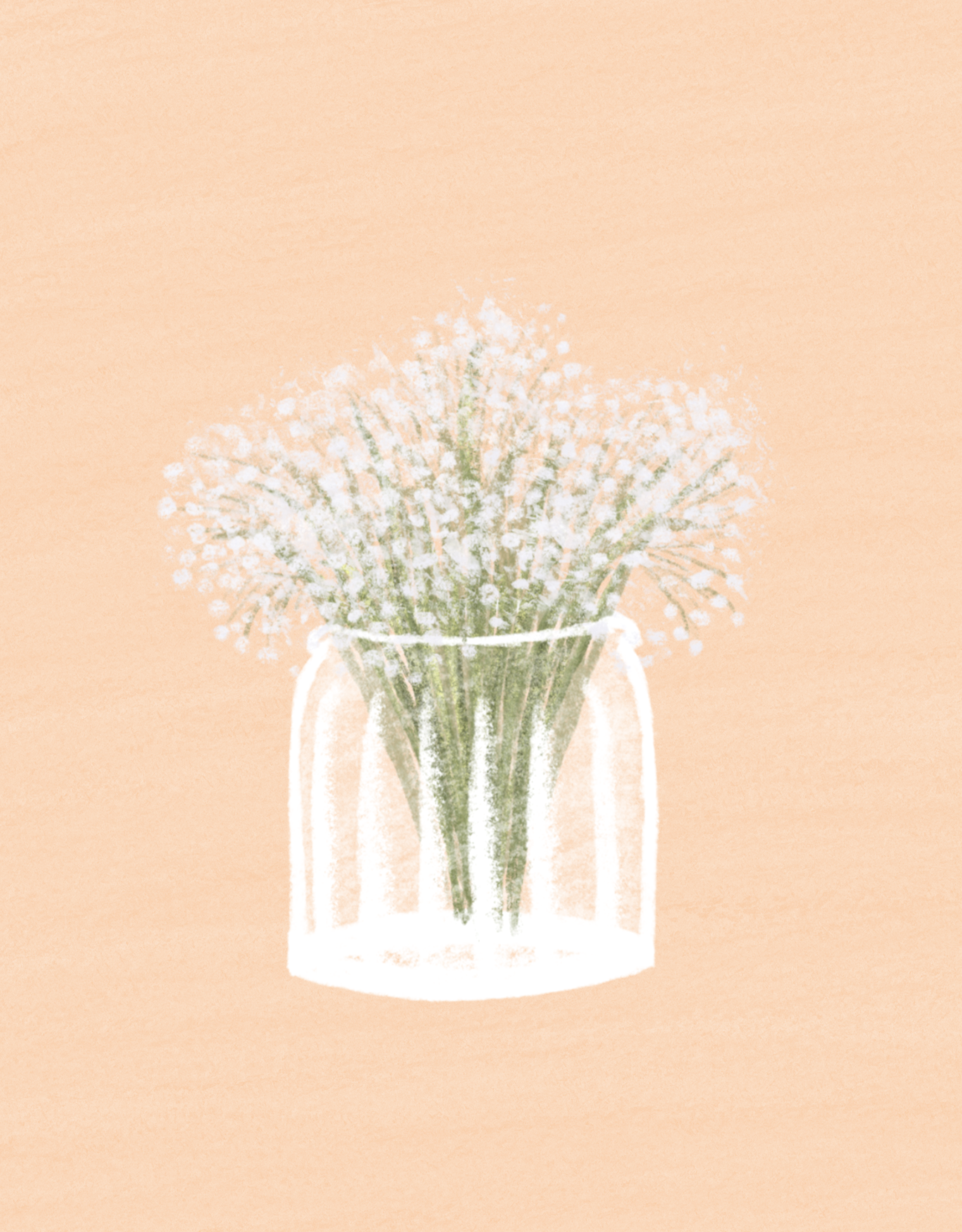 Illustration of baby's breath in a vase against a peach coloured background