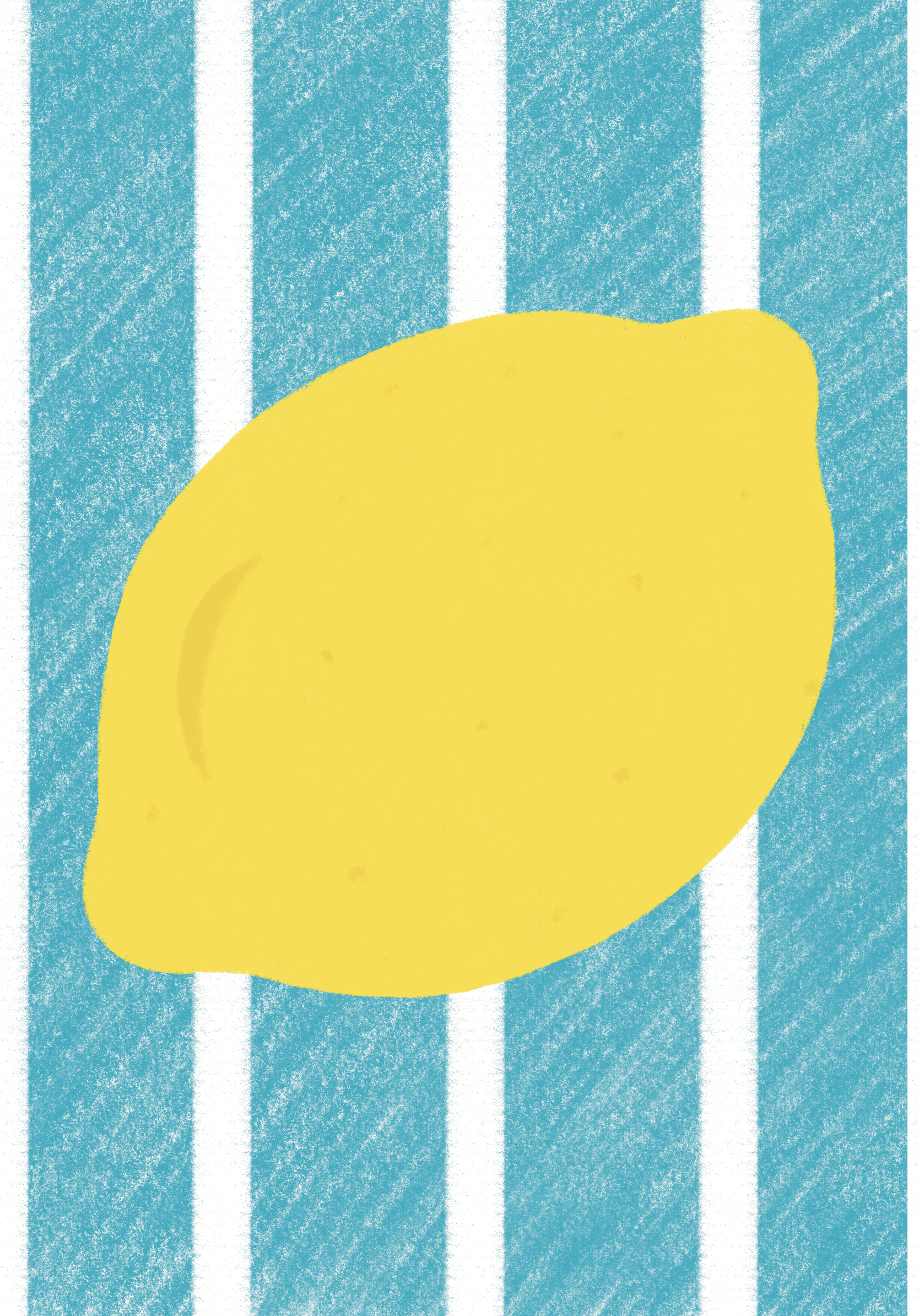 Pattern design of a lemon against a blue and white striped background