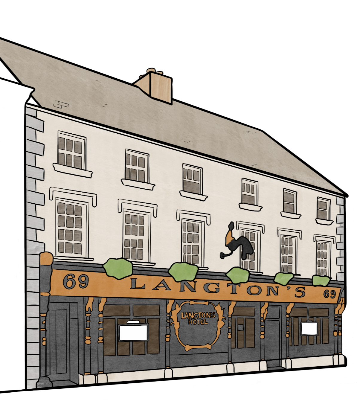 Architectural illustration of Langton's hotel in Kilkenny, Ireland