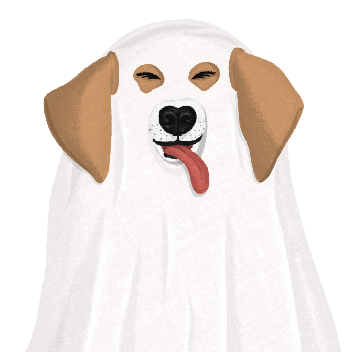 Illustration of a Beagle wearing a ghost costume