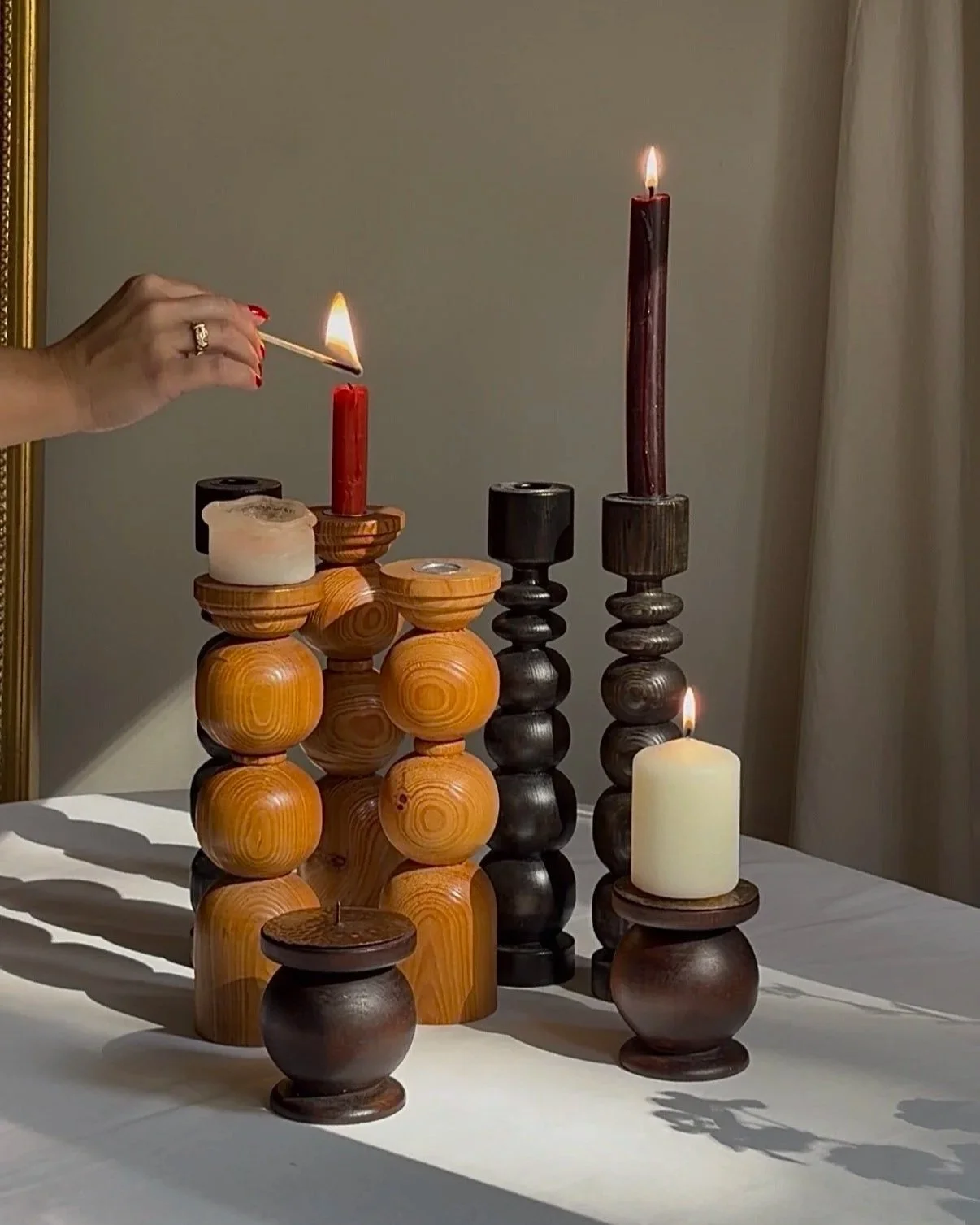 turned pine wood candle holders ( everything from the photo available)