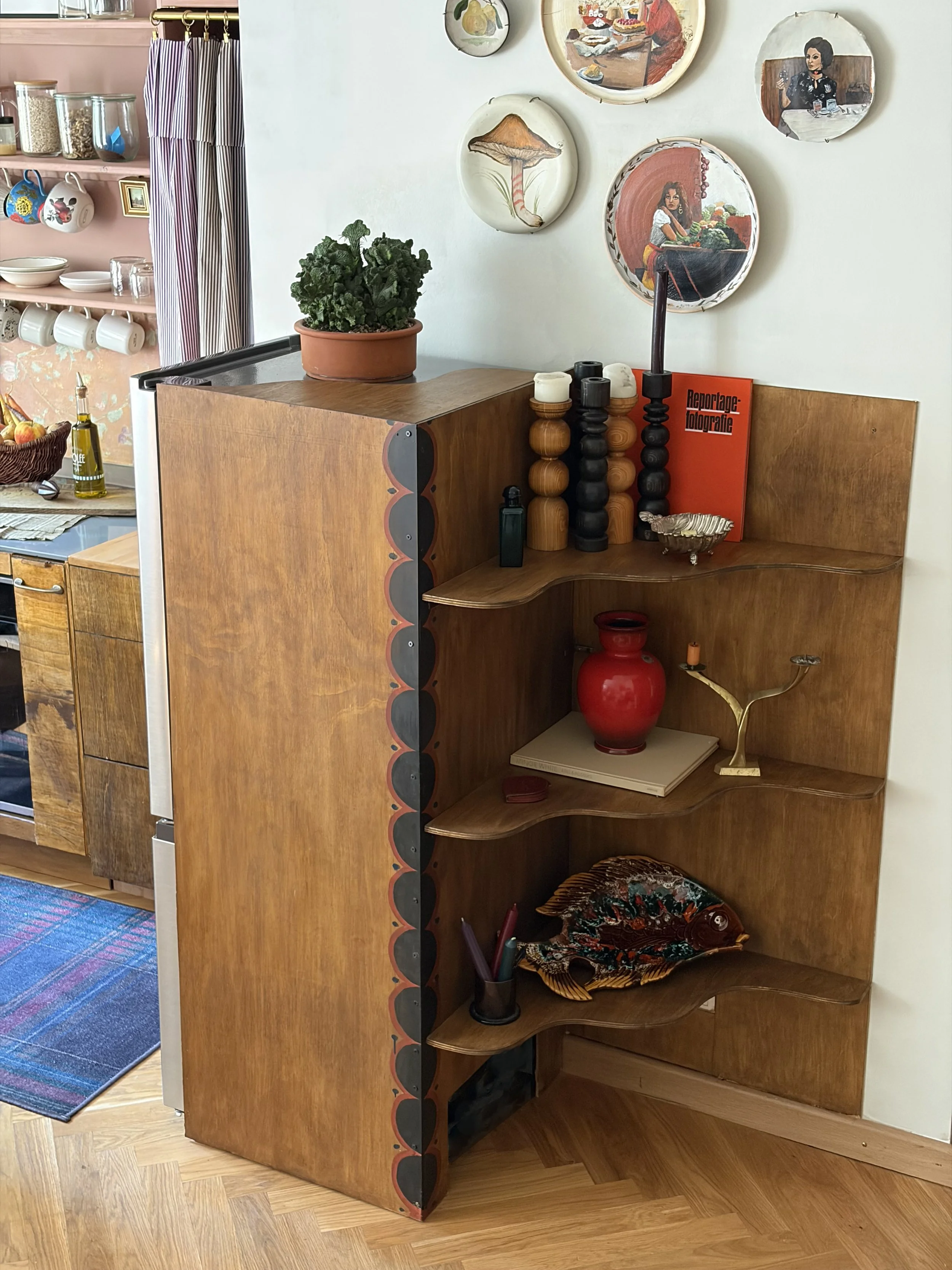bespoke shelf that doubles as a fridge cover
