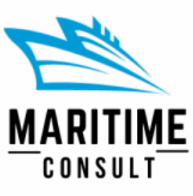 Maritime Consult logo with blue stylized ship and black text.