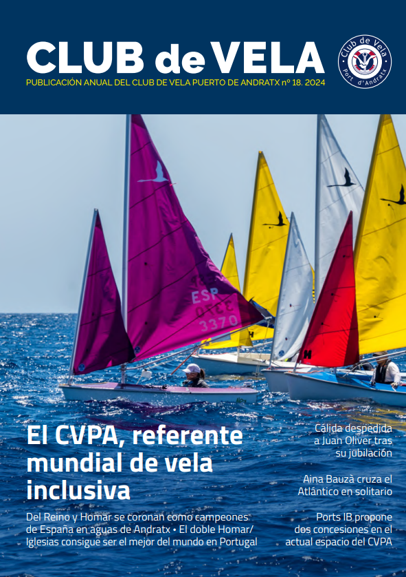 Portada de revista del Club de Vela, con varias embarcaciones de vela en el mar, vela rosa, amarilla, blanca y roja.