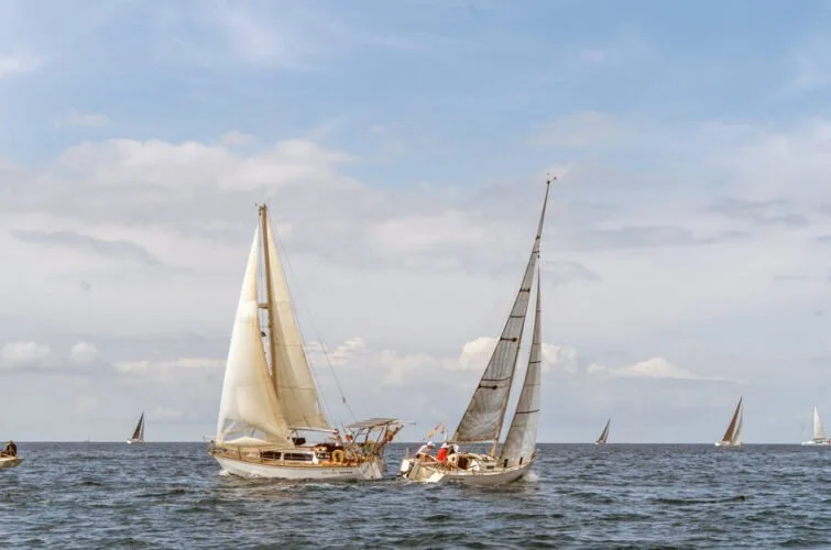 Vela y barcos navegando en el mar