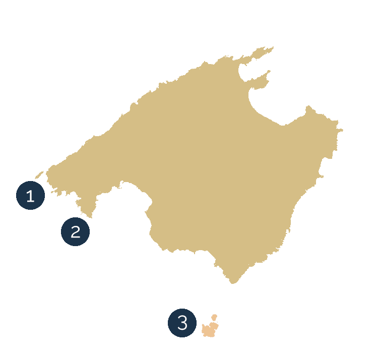 Mapa de Honduras con tres áreas señaladas y numeradas del 1 al 3