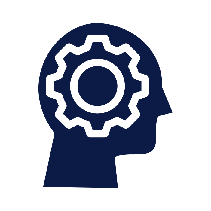 Ilustración de una cabeza humana en perfil con un engranaje dentro, simbolizando la mente o el pensamiento técnico.