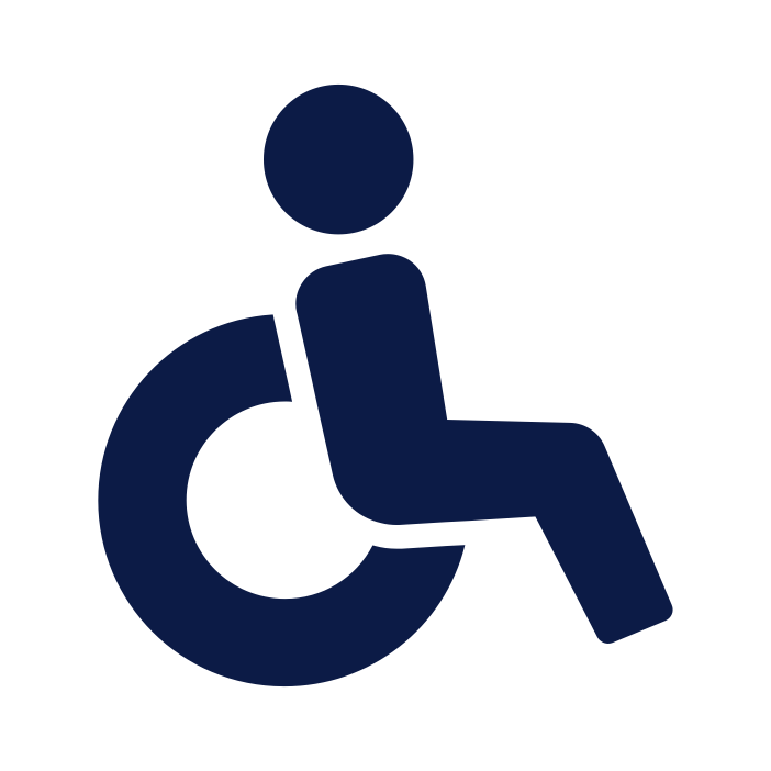 Símbolo de accesibilidad para discapacidad motriz, con persona en silla de ruedas.