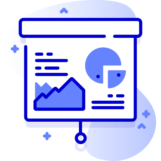 Abstract digital illustration of a presentation board with charts and graphs.
