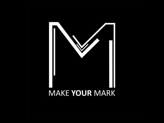 Black background with a white stylized letter M, and the text "MAKE YOUR MARK" beneath it.