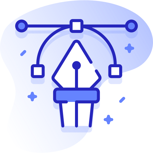 Icon of a pen tool used in graphic design or digital illustration, with control points and handles for editing vector paths.