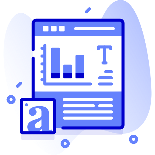 A digital illustration of a web page with a bar chart, text, and an icon with the letter 'a'.