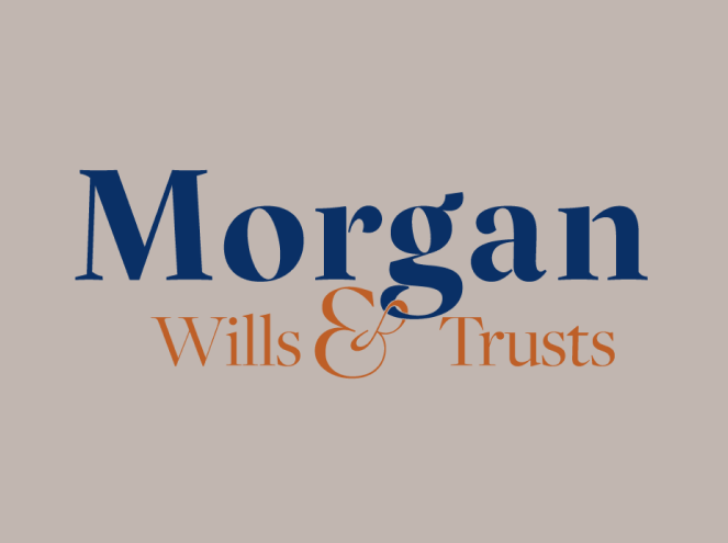 Logo for Morgan Wills & Trusts with the name in large blue and orange text.