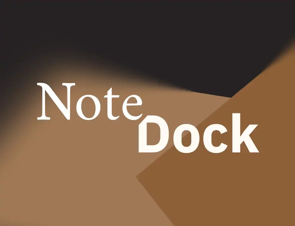 Design with the words "Note Dock" on a brown and black geometric background.