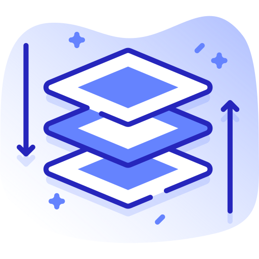A digital illustration of layered geometric shapes, including three stacked flat diamonds, with abstract decorative elements like small crosses and arrows on a light blue background.