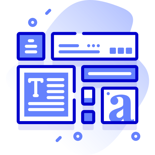 A digital illustration of a document with a large letter 'T', a mobile phone, and various interface elements representing text editing or design applications.