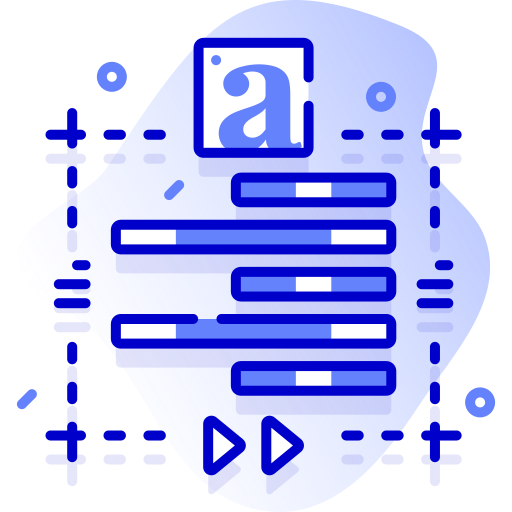 An illustration of a music playlist interface with the Amazon logo in the top left corner, featuring play buttons and playlist bars in blue and light blue colors.