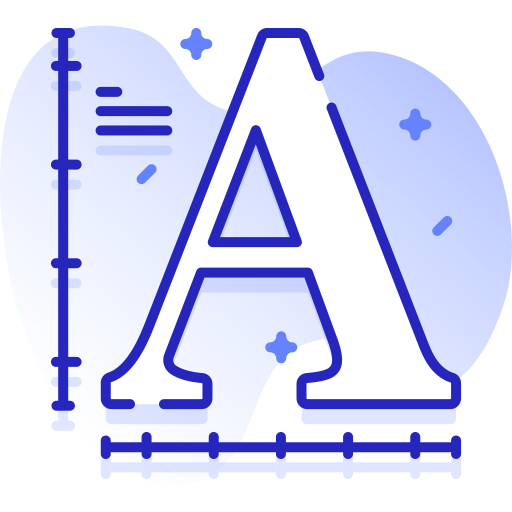 Illustration of a large uppercase letter 'A' on a purple background with measuring lines and geometric shapes.