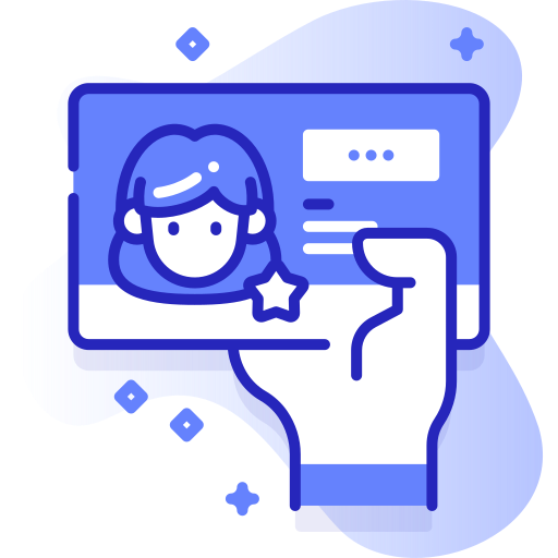 Digital illustration of a person taking a selfie with a smartphone, showing a female face on the screen and a star icon.