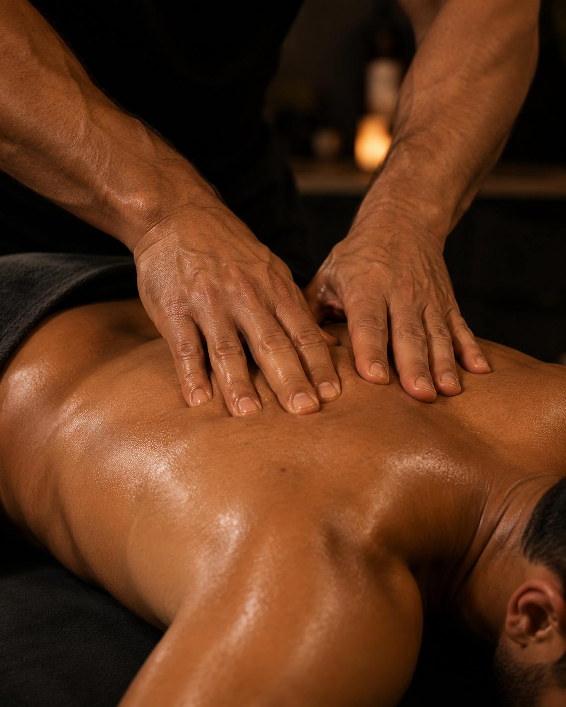 Person receiving a back massage from a massage therapist.