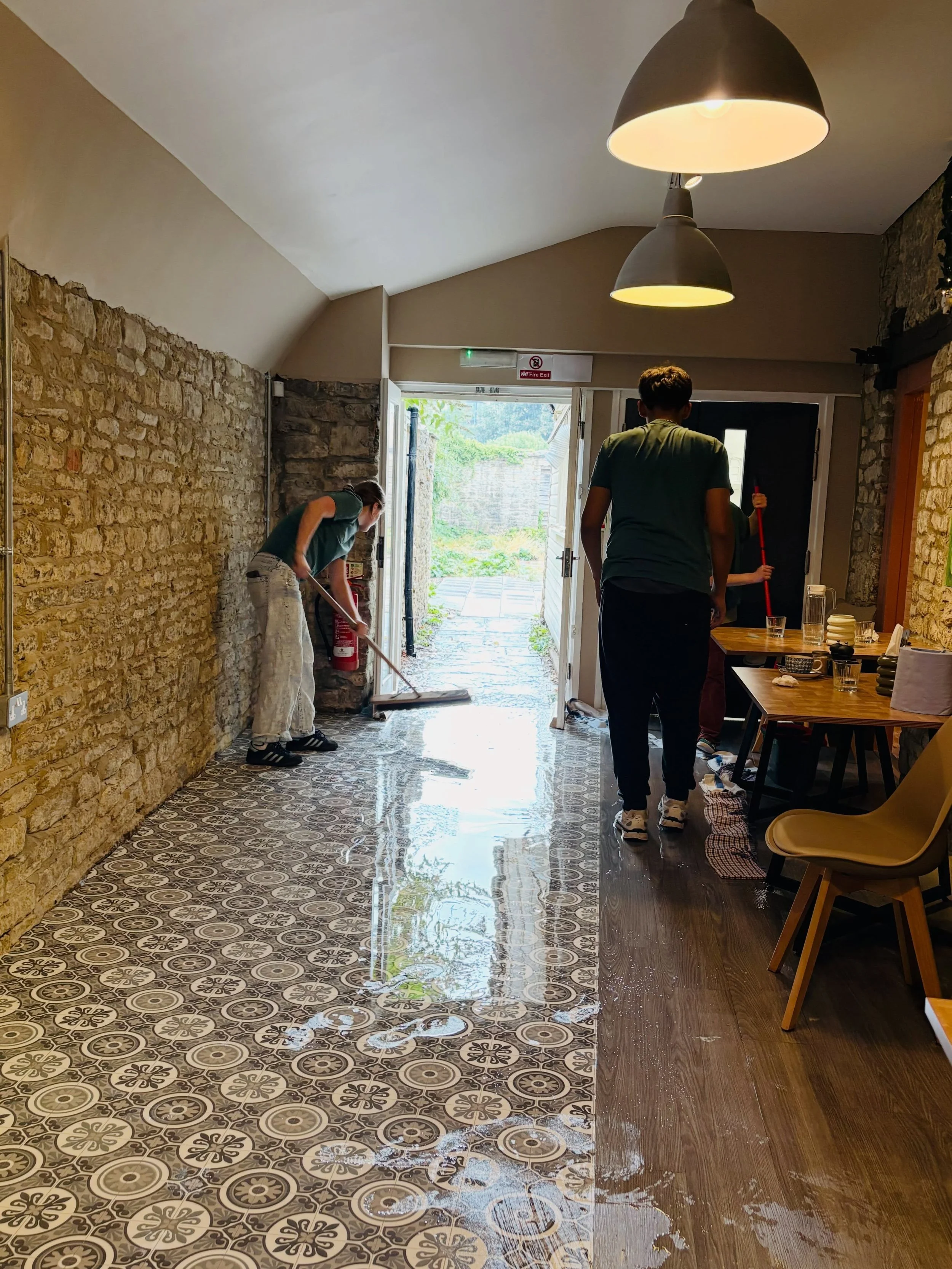 WELL.. Today was a little wetter than expected 😂

The Roots &amp; Stone team worked hard today. Not only keeping up with service, but tackling a little internal flooding at the end of it too!

The rainwater drain from the roof which runs through the