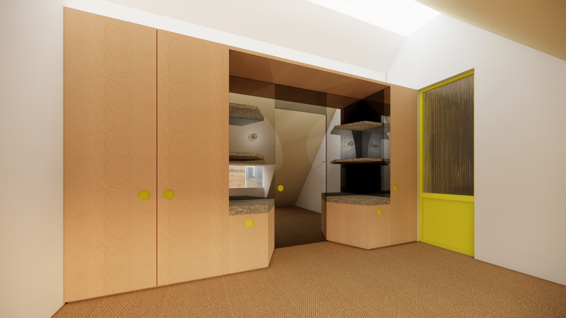 Renovatieproject van zolder naar badkamer. Afgewerk in gietvloer, dubbele douche, stalen ramen, Winckelmans tegels, zee vibes voor een surfer. StudioImani_9