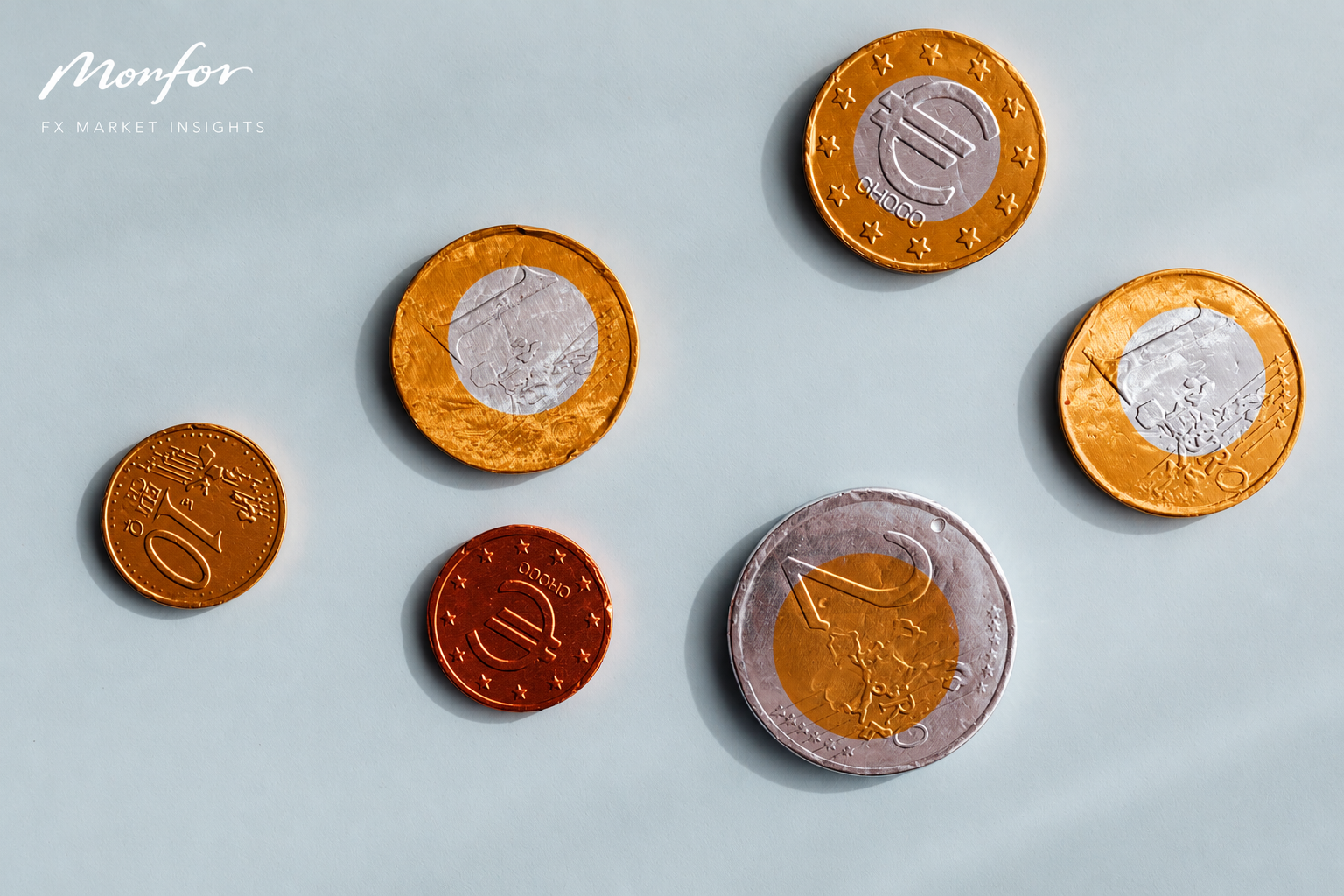 Euro coins featuring Monfor FX Market Insights branding, highlighting foreign exchange market trends, currency movements and the latest economic outlook.