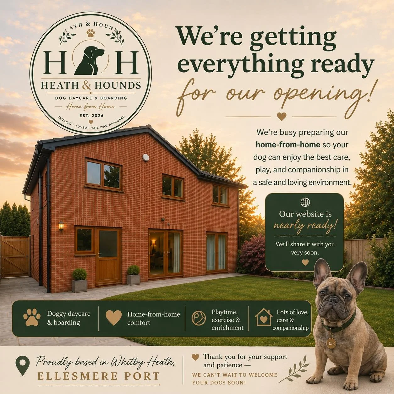 Exciting things are happening at Heath &amp; Hounds! 🏡

We&rsquo;re working hard behind the scenes to create a safe, loving, home-from-home environment for your dogs.

Our website is nearly ready, the finishing touches are coming together, and we ca