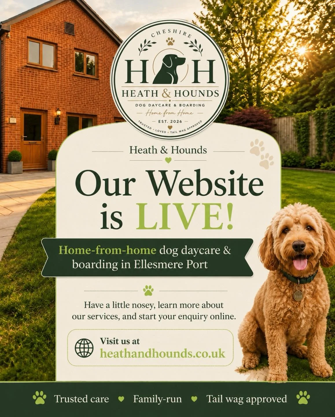 Our website is officially LIVE! 🐾

The humans have been busy behind the scenes&hellip; and the dogs hopefully approve, just waiting on the council approval&hellip;

You can now have a little nosey at Heath &amp; Hounds online &mdash; learn more abou