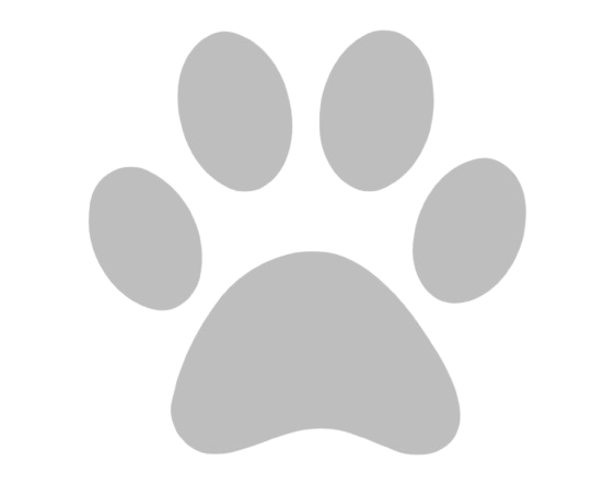 Gray paw print logo on black background.