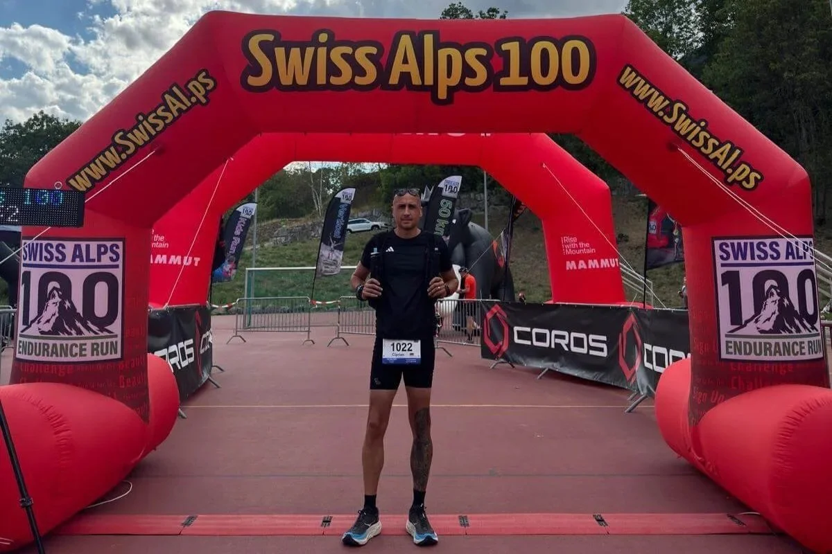 Ciprian Ungureanu at the start line of the Swiss Alps 100 ultra race in Fiesh