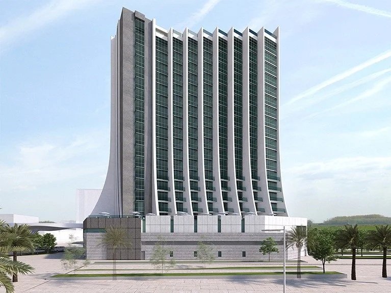 Landmark hospitality high-rise designed with expressive architectural geometry, premium curtain wall systems, and a strong urban presence.