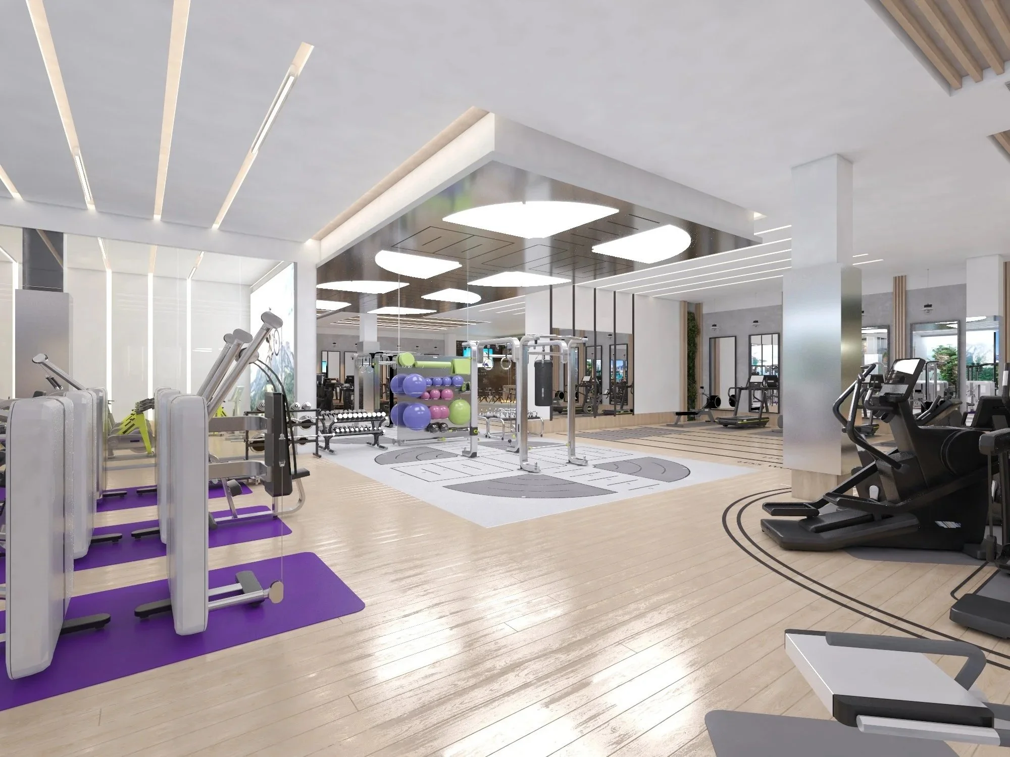 Commercial wellness interior designed to maximize functionality, natural light, and user experience.