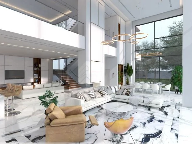 High-end residential interior designed with open living spaces, custom finishes, and abundant natural light.