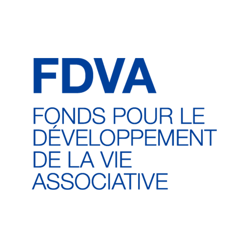 Logo de la FDVA avec le texte 'Fonds pour le développement de la vie associative' en bleu sur fond noir.