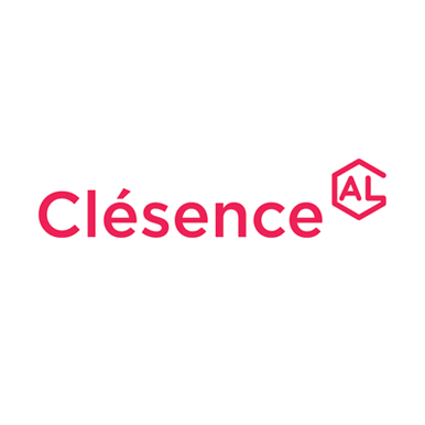 Logo avec le mot 'Clésence' en rose et un symbole en forme de hexagone avec 'AL' à l'intérieur.