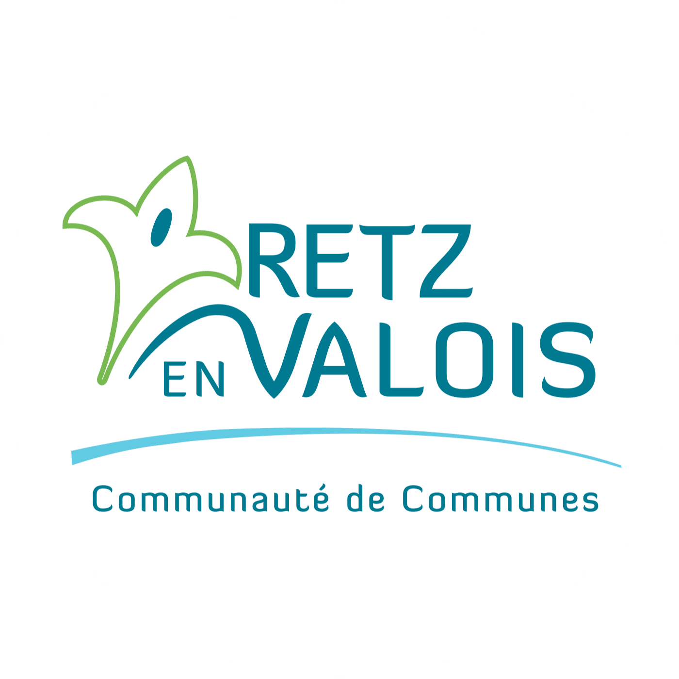 Logo de la communauté de communes 'Retz en Valois', avec une feuille stylisée et des vagues bleues, et le texte 'Retz en Valois, Communauté de Communes'.