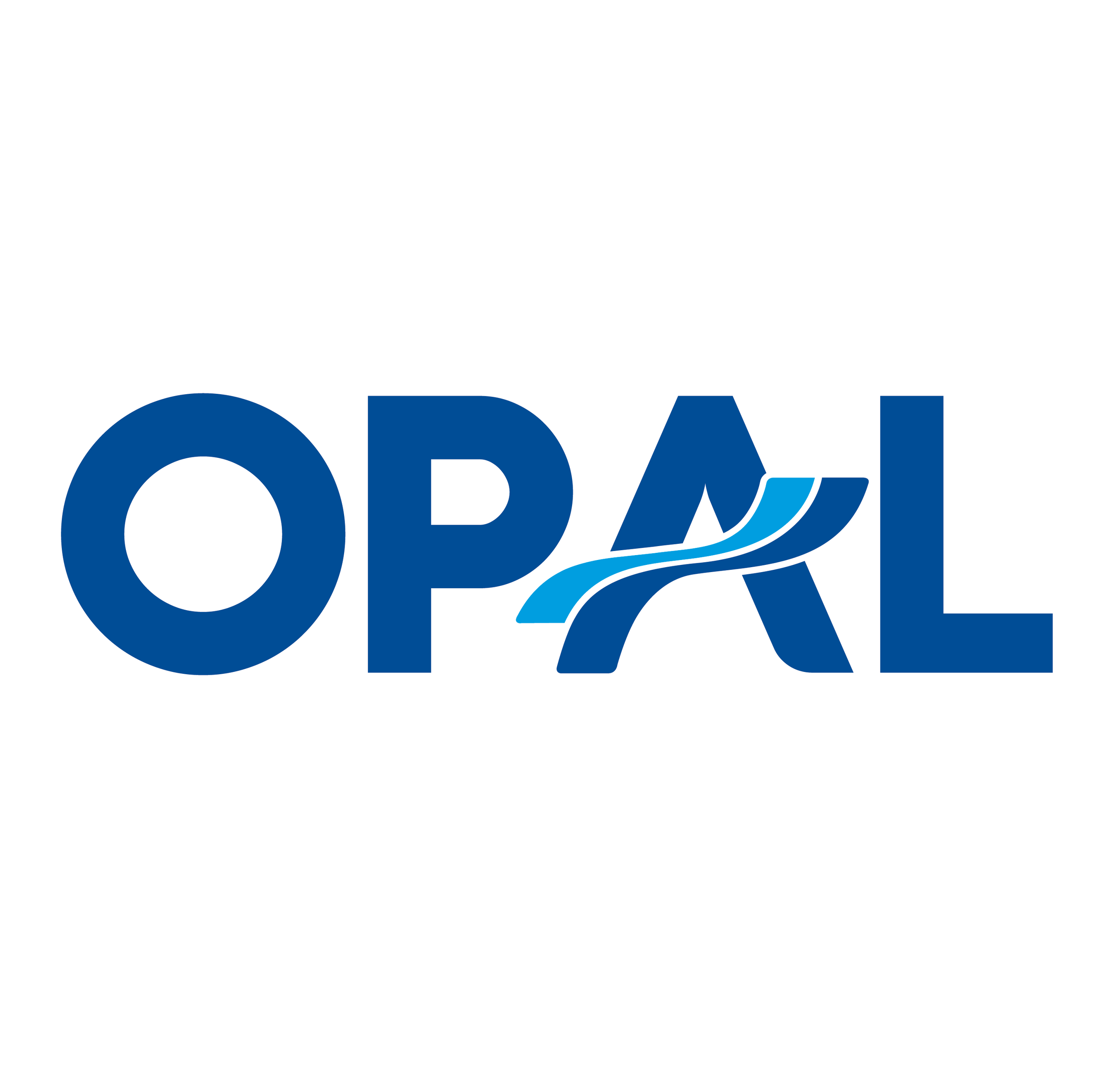 Partie d'un logo avec le mot 'OBAL' écrit en lettres bleues, avec un fond blanc et une ligne bleue stylisée en dessous.