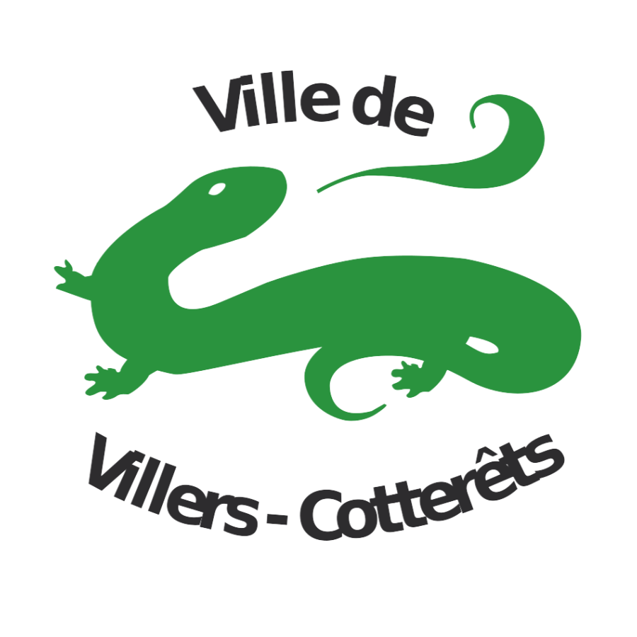 Logo de la ville de Villar-Cotterêts avec un gecko vert au centre et le nom de la ville en français.
