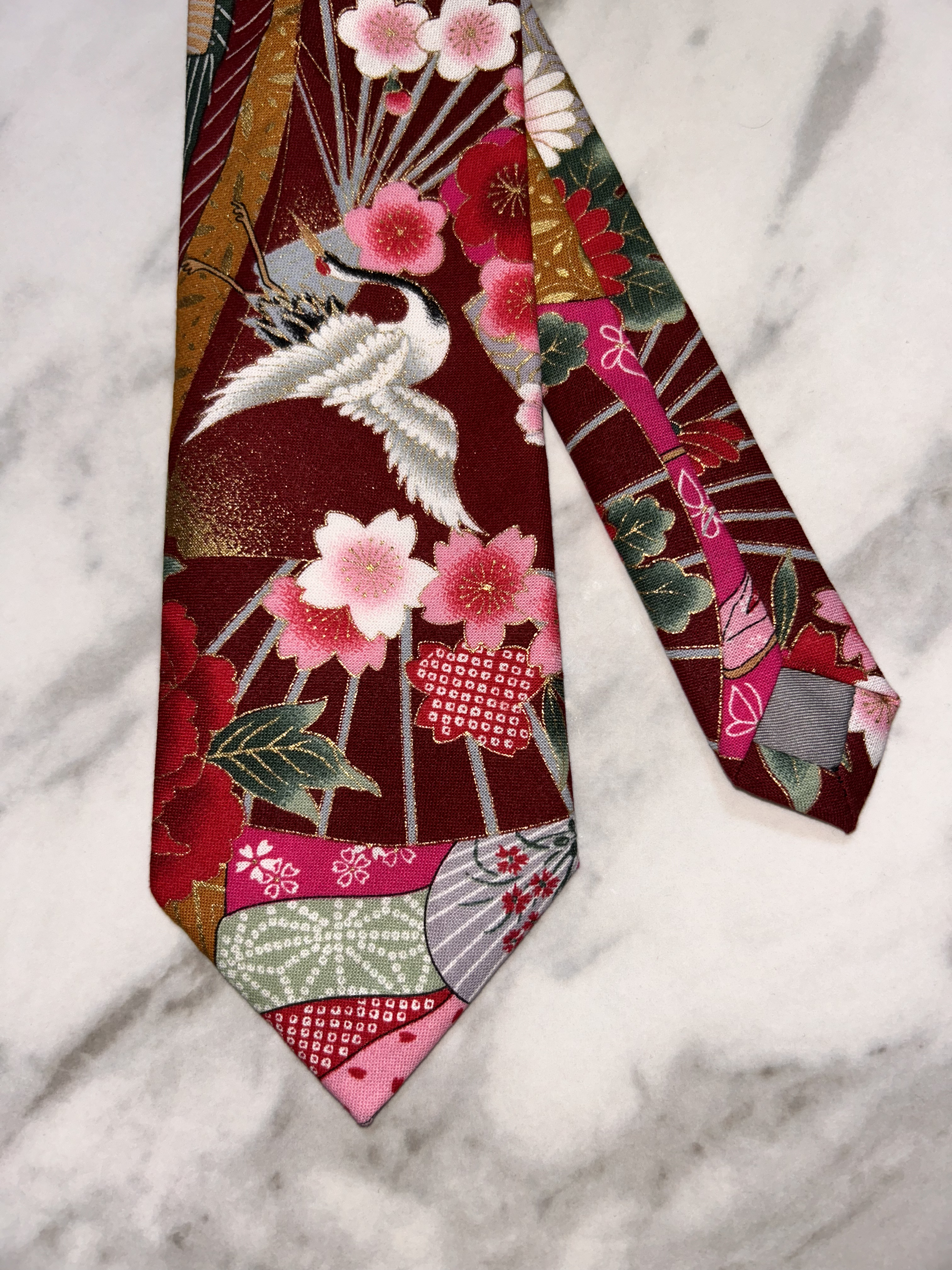 Japanese Red Crane and Sakura Tie